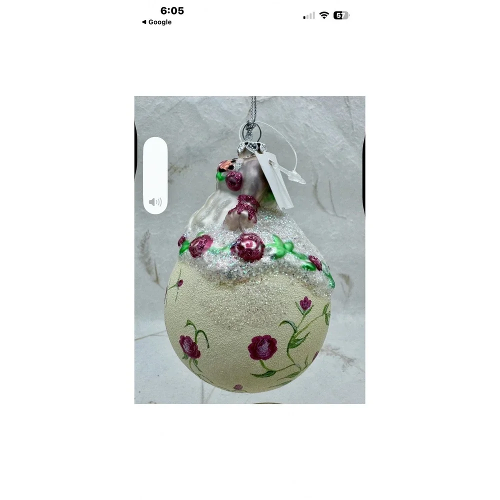 Vintage Hand Painted Glass Santa Claus Floral Rose Garden Christmas Ornamen 4.5